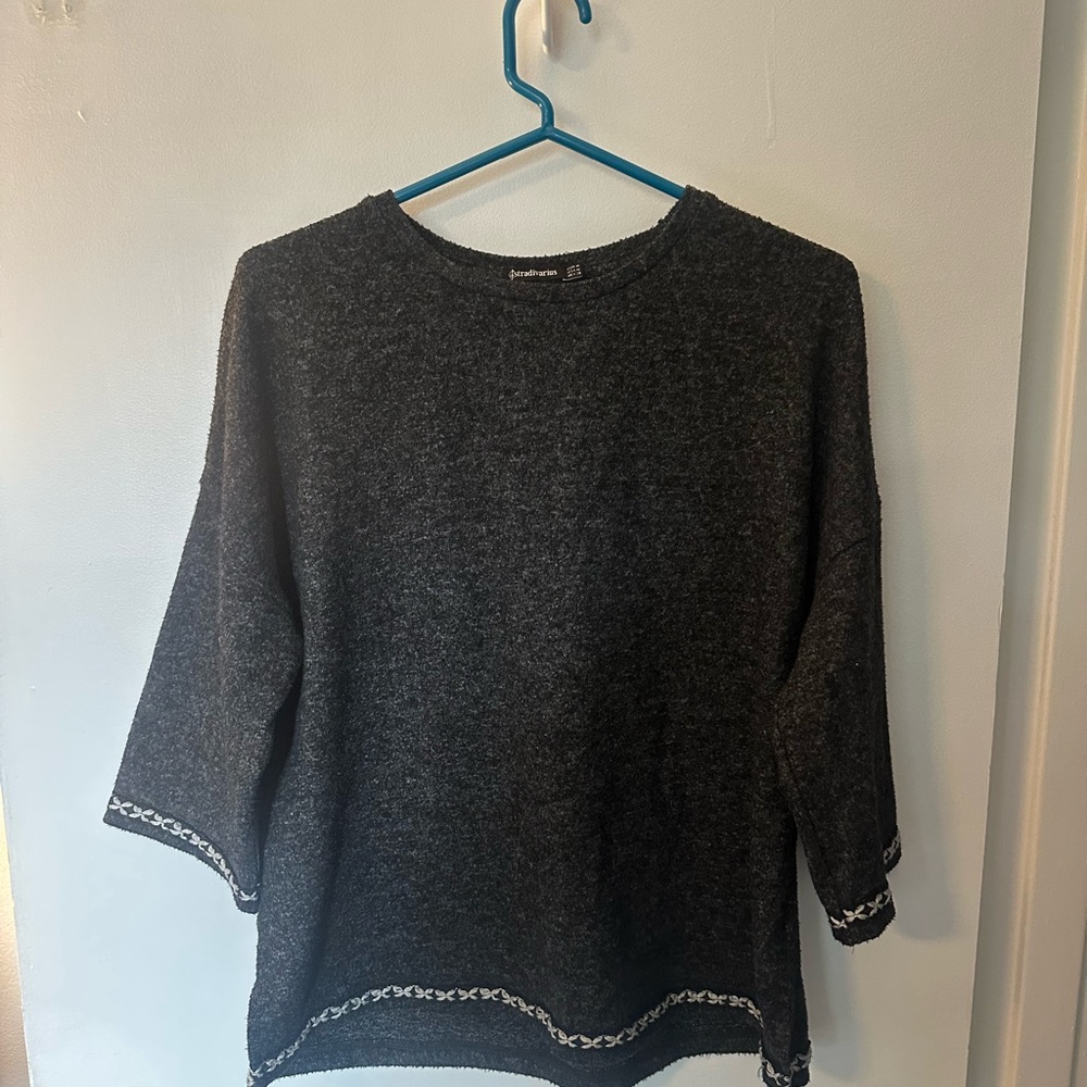 stradivarius Dark Gray Crewneck Sweater with Trim